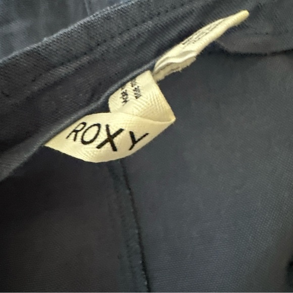 ROXY Womens Sz Small Adjustable Overalls Romper Blue Linen Pockets Beach Resort - Picture 10 of 13